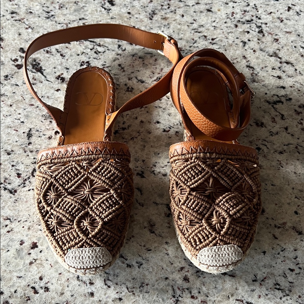 Valentino Tan and Cream Marrakech Flat Espadrille Sandals